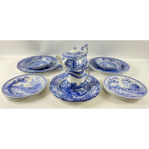 89 - From the SPODE BLUE ROOM COLLECTION to include 3 bowls (14cm dia) from 'Girl at well', 4 cups and sa... 