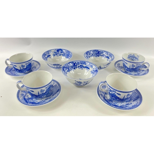 89 - From the SPODE BLUE ROOM COLLECTION to include 3 bowls (14cm dia) from 'Girl at well', 4 cups and sa... 