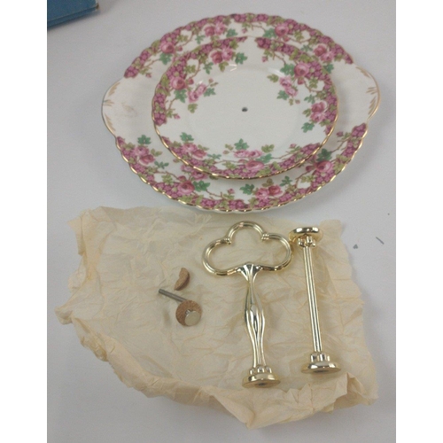 95 - A boxed as new COLCLOUGH 'Old English Garden' two tier cake stand and a further cake stand#100