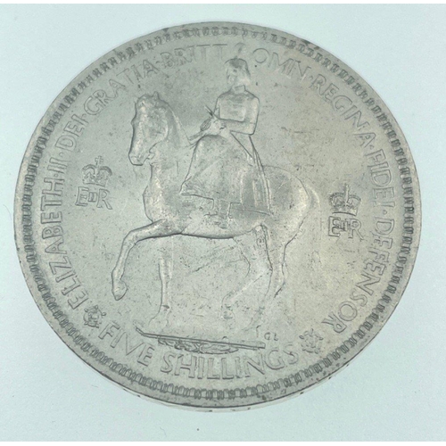 28B - Four COMMEMORATIVE coins to include two Five Shilling pieces, 1951  and a 1953 piece, a 1977 Silver ... 