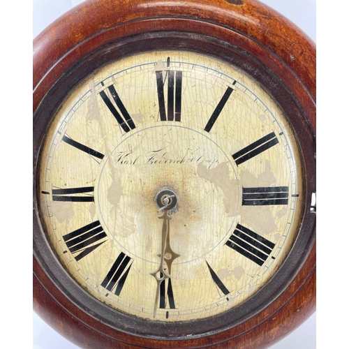 34 - An Edwardian mahogany pendulum and weights clock, face 30cm, with station style face and Roman numer... 