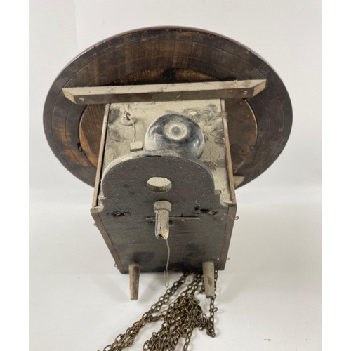 34 - An Edwardian mahogany pendulum and weights clock, face 30cm, with station style face and Roman numer... 