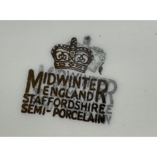 48 - A STAFFORDSHIRE MID-WINTER semi-porcelain dinner service for 6 in cream with gilt edging and a burgu... 