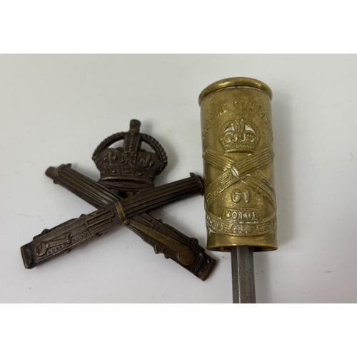 121 - Machine Gun Corps 61 Motor machine Gun Section brass cap tip on a defence sword cane stick with blad... 