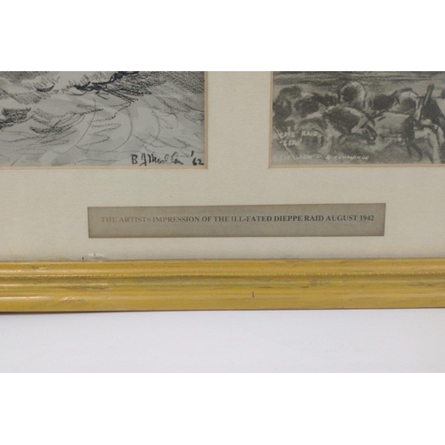 124 - Framed charcoal and pencil montage artists impression of 'The Dieppe Raid August 1942' by John C Cur... 