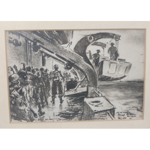 124 - Framed charcoal and pencil montage artists impression of 'The Dieppe Raid August 1942' by John C Cur... 