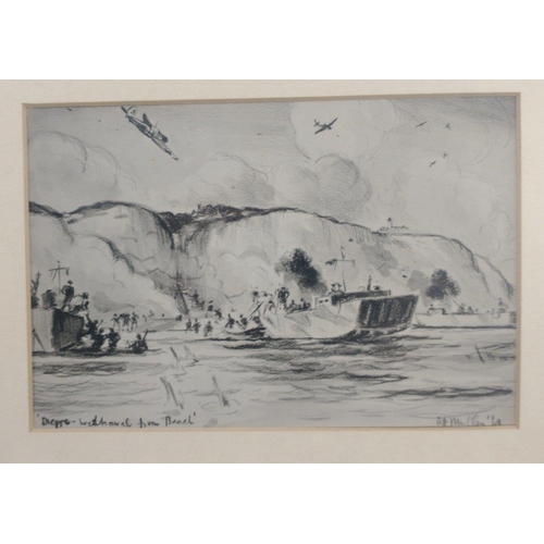 124 - Framed charcoal and pencil montage artists impression of 'The Dieppe Raid August 1942' by John C Cur... 