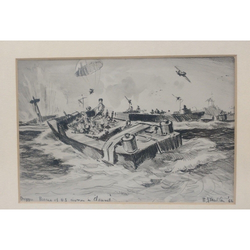 124 - Framed charcoal and pencil montage artists impression of 'The Dieppe Raid August 1942' by John C Cur... 