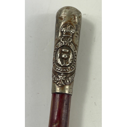 127 - A white metal topped GEORGE V REGINA ROYAL SCOTT'S FUSILIERS Swagger stick - dimension 68cm length#1... 