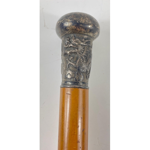 131 - UNUSUAL! VINTAGE CHINESE CANE walking stick with a 'white metal top' inscribed D MacPherson HONG KON... 