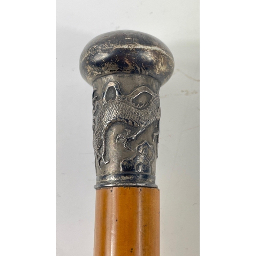 131 - UNUSUAL! VINTAGE CHINESE CANE walking stick with a 'white metal top' inscribed D MacPherson HONG KON... 