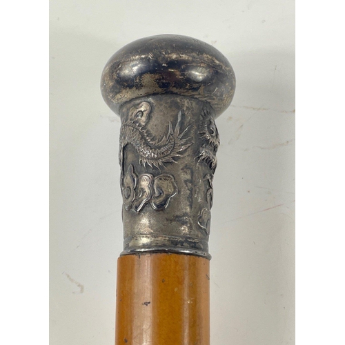 131 - UNUSUAL! VINTAGE CHINESE CANE walking stick with a 'white metal top' inscribed D MacPherson HONG KON... 