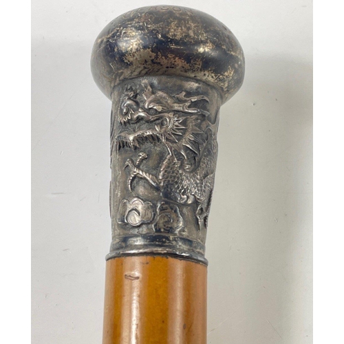 131 - UNUSUAL! VINTAGE CHINESE CANE walking stick with a 'white metal top' inscribed D MacPherson HONG KON... 