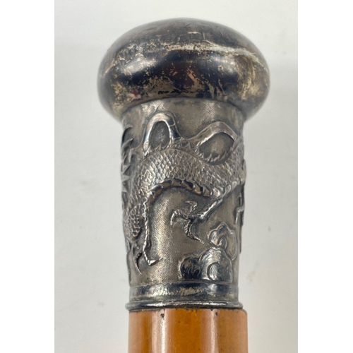 131 - UNUSUAL! VINTAGE CHINESE CANE walking stick with a 'white metal top' inscribed D MacPherson HONG KON... 