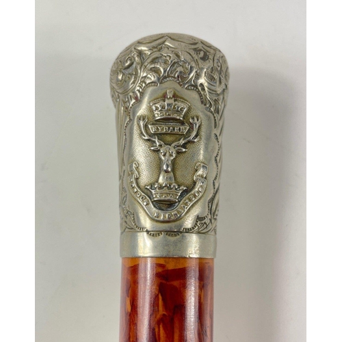 133 - A VICTORIAN GORDON HIGHLANDERS military cane with 'white metal topped'  IMPERIAL CROWN - dimension 9... 