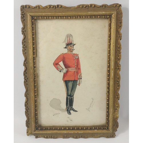 142 - Two vintage watercolours by FE WALLIS of military gentlemen, frame size 24x16.5cm#145