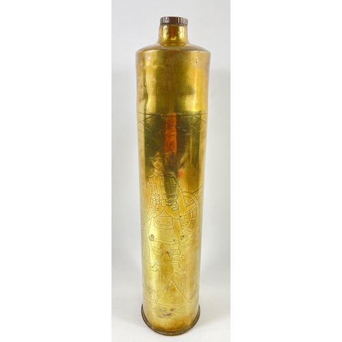 152 - A TRENCH ART shell flask 1915, with design of a Scottish soldier also a French soldier#155