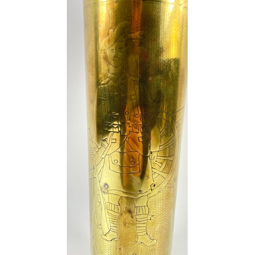 152 - A TRENCH ART shell flask 1915, with design of a Scottish soldier also a French soldier#155