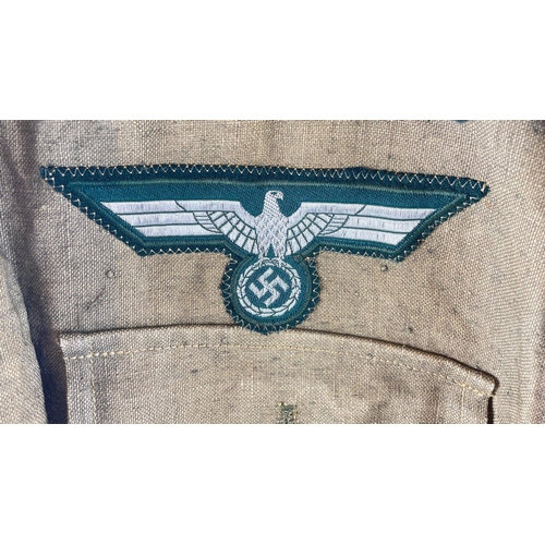 161 - RARE - WWII GERMAN HEERES artillery/gunnery NCO's summer tunic belonged to an Iron Cross recipient h... 