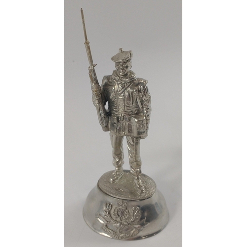 162 - Three unpainted pewter soldier figurines, a GORDON HIGHLANDER (12cm tall), a SCOTS GUARDSMAN (11cm t... 