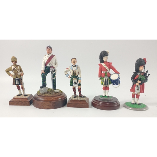 165 - Five hand-painted pewter figurines of SCOTTISH SOLDIERS 9 - 12cm tall#168