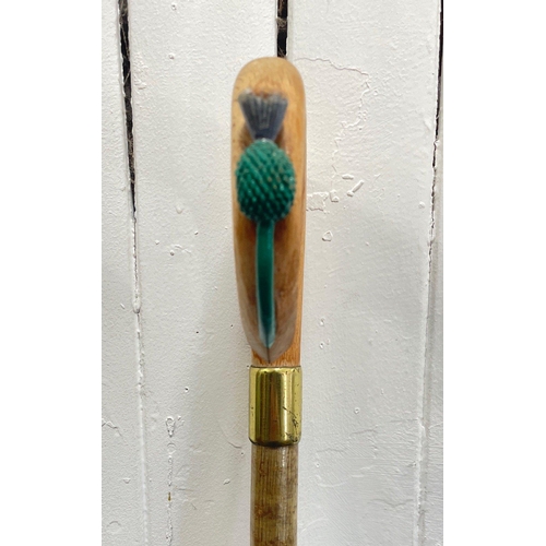 177 - A HANDMADE in the Scottish Borders a sheherd's CROOK style walking stick with a feature THISTLE embl... 