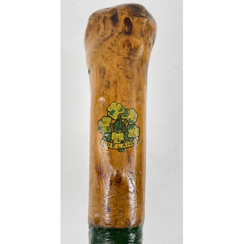 181 - A VINTAGE IRISH shamrock emblem walking stick - potentially made from hawthorne? due to all the shar... 