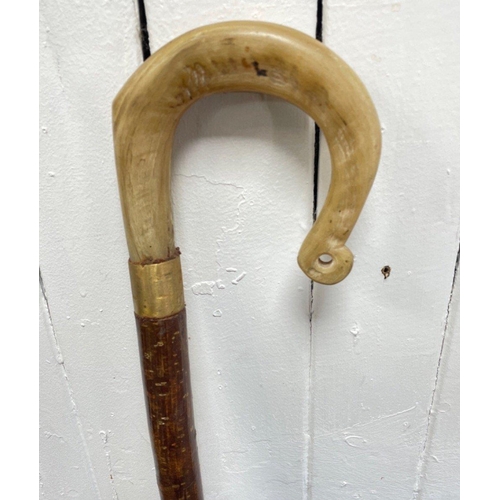 182 - A beautiful HANDMADE in The Scottish Borders shepherd's crook with carved horn handle brass fitting ... 