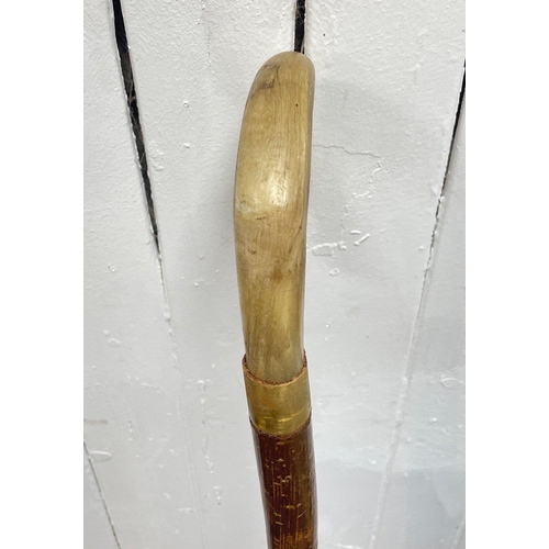 182 - A beautiful HANDMADE in The Scottish Borders shepherd's crook with carved horn handle brass fitting ... 