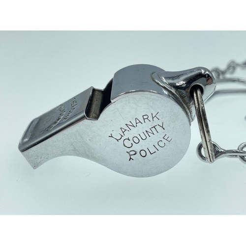 186 - The ACME THUNDERER - vintage LANARK COUNTY POLICE WHISTLE and chain#189