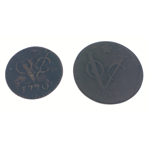 37 - EAST INDIA COMPANY Two 1770  and 175? Netherlands East Indies Duit Copper Coins - weight larger coin... 