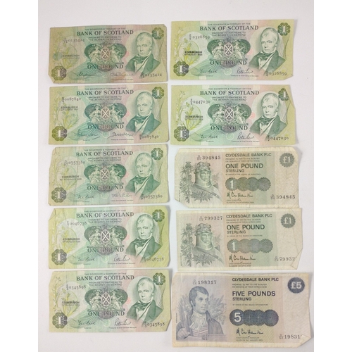 45 - Collection of Scottish paper bank notes to include 3 Â£1 Bank of Scotland notes dated 1988, 1x Â£1 B... 