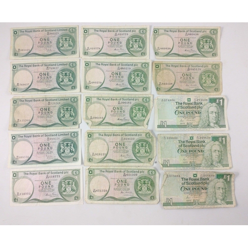 46 - Collection of Scottish paper banknotes to include 2x Â£1 Royal Bank of Scotland Limited dated 1978, ... 