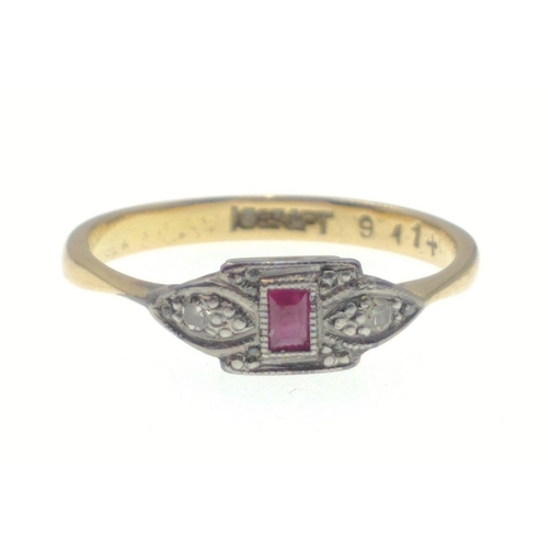 6 - Two rings, one stamped 18ct with a small garnet centred stone with two small diamonds(tested) ring s... 