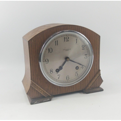 62 - Wooden mantle clock by James Walker LTD London with brushed steel face, GARRARD movement, pendulum a... 