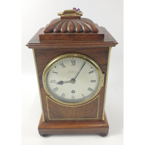 63 - A BROCK London with French movement walnut veneer MANTLE CLOCK with Roman Numerals with round dial a... 