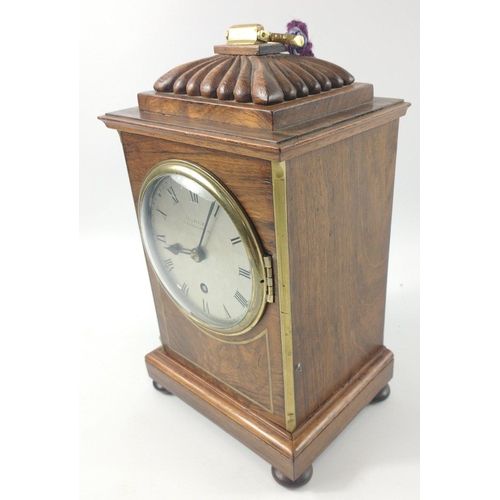 63 - A BROCK London with French movement walnut veneer MANTLE CLOCK with Roman Numerals with round dial a... 