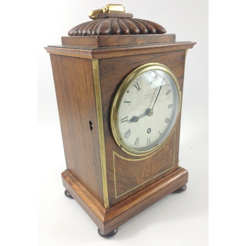 63 - A BROCK London with French movement walnut veneer MANTLE CLOCK with Roman Numerals with round dial a... 