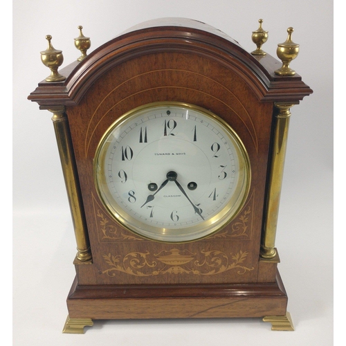 64 - A Sheraton-style bracket clock with marquetry inlay with bracket ogee feet by Edward & Sons, Glasgow... 