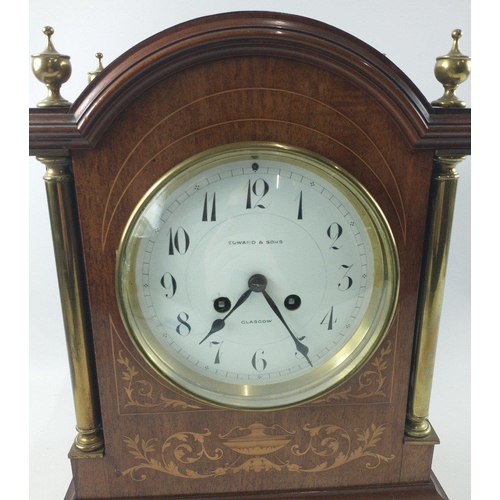 64 - A Sheraton-style bracket clock with marquetry inlay with bracket ogee feet by Edward & Sons, Glasgow... 