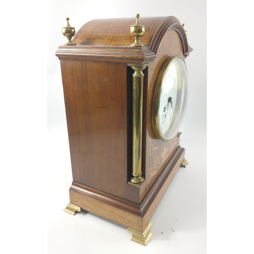 64 - A Sheraton-style bracket clock with marquetry inlay with bracket ogee feet by Edward & Sons, Glasgow... 