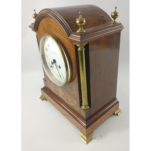 64 - A Sheraton-style bracket clock with marquetry inlay with bracket ogee feet by Edward & Sons, Glasgow... 