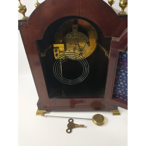 64 - A Sheraton-style bracket clock with marquetry inlay with bracket ogee feet by Edward & Sons, Glasgow... 