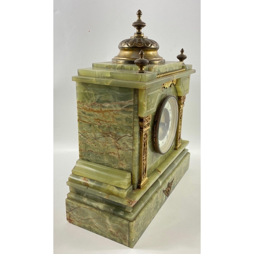 64A - Large antique FRENCH ONYNX mantle clock with a pair of garnitures - stamped  F MARTIN PARIS 1900 clo... 