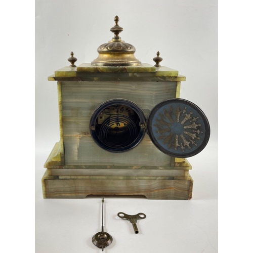 64A - Large antique FRENCH ONYNX mantle clock with a pair of garnitures - stamped  F MARTIN PARIS 1900 clo... 