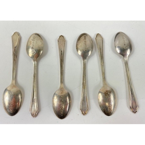 78 - Six matching design silver coffee spoons, boxed, 2 hallmarked Chester 1953, 2 hallmarked Edinburgh 1... 