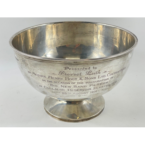 82 - A silver ROSE BOWL, hallmarked Sheffield 1925, 14cm high, 22cm dia, gross weight 487gms.  Inscriptio... 