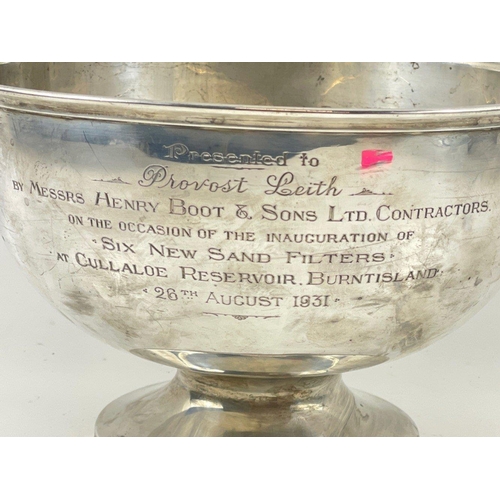 82 - A silver ROSE BOWL, hallmarked Sheffield 1925, 14cm high, 22cm dia, gross weight 487gms.  Inscriptio... 