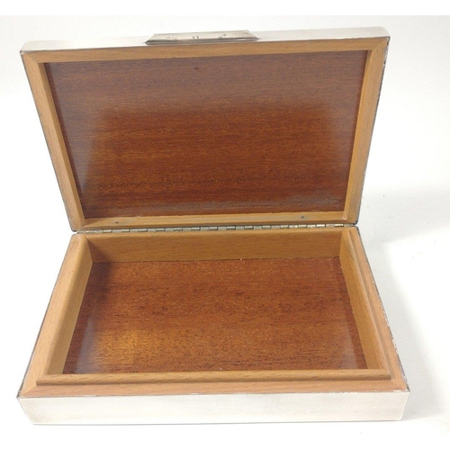 86 - A cigarette/trinket box stamped 925 to base with wooden lining, 16x11x3cm#87