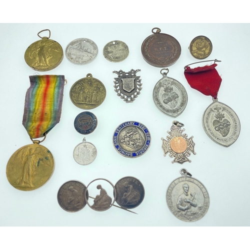 93 - A collection of WAR MEDALS and some HISTORICAL community medalions ie Constantinople 1923 Athletics ... 